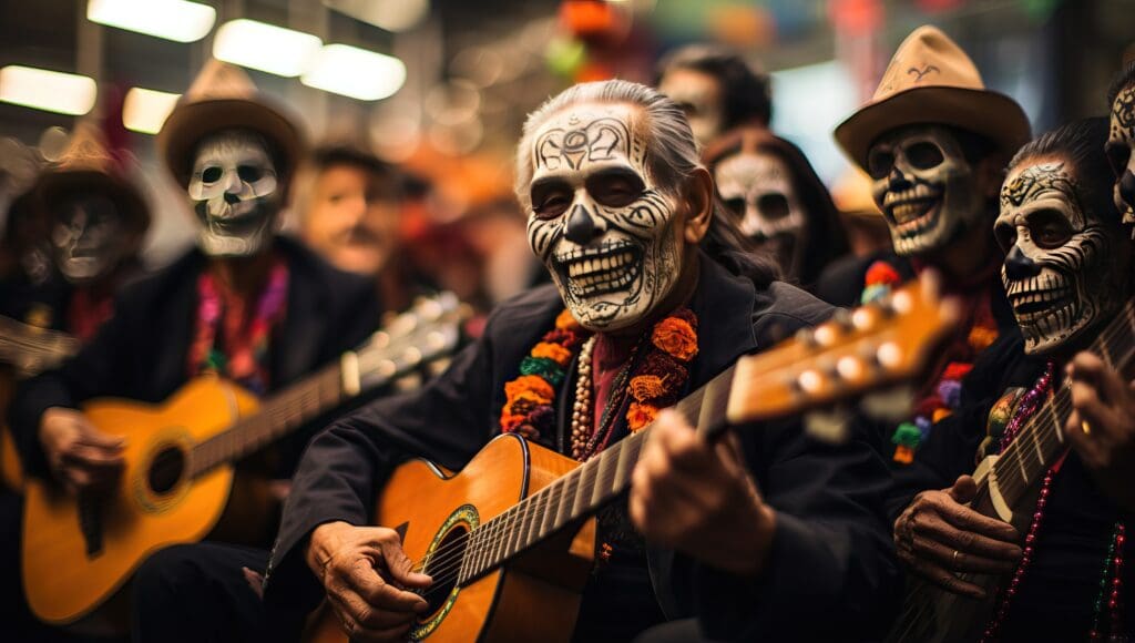 Band playing at a Dia de los Muertos celebration